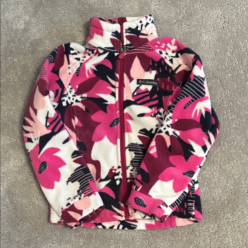 Columbia Kids' Floral Fleece Jacket - Pink, Black, and White
